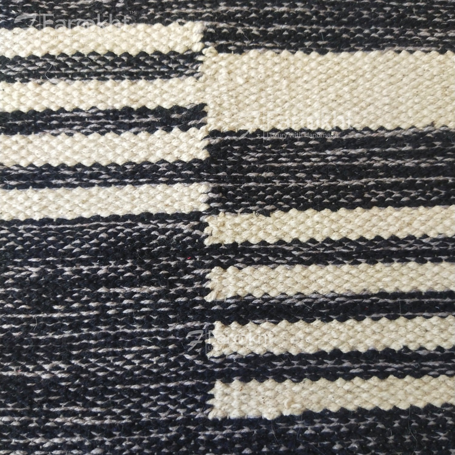 Close-up of black and white striped fabric pattern