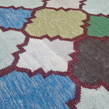 Multicolor Handwoven Wool Blend Geometric Rug
