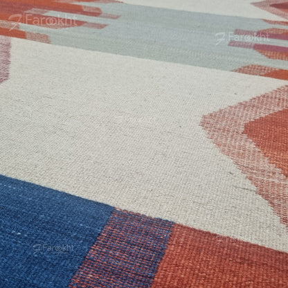 Coral Geometric Handwoven kilim Rug