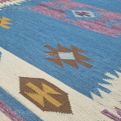 Blue Purple Handwoven Wool Kilim Rug