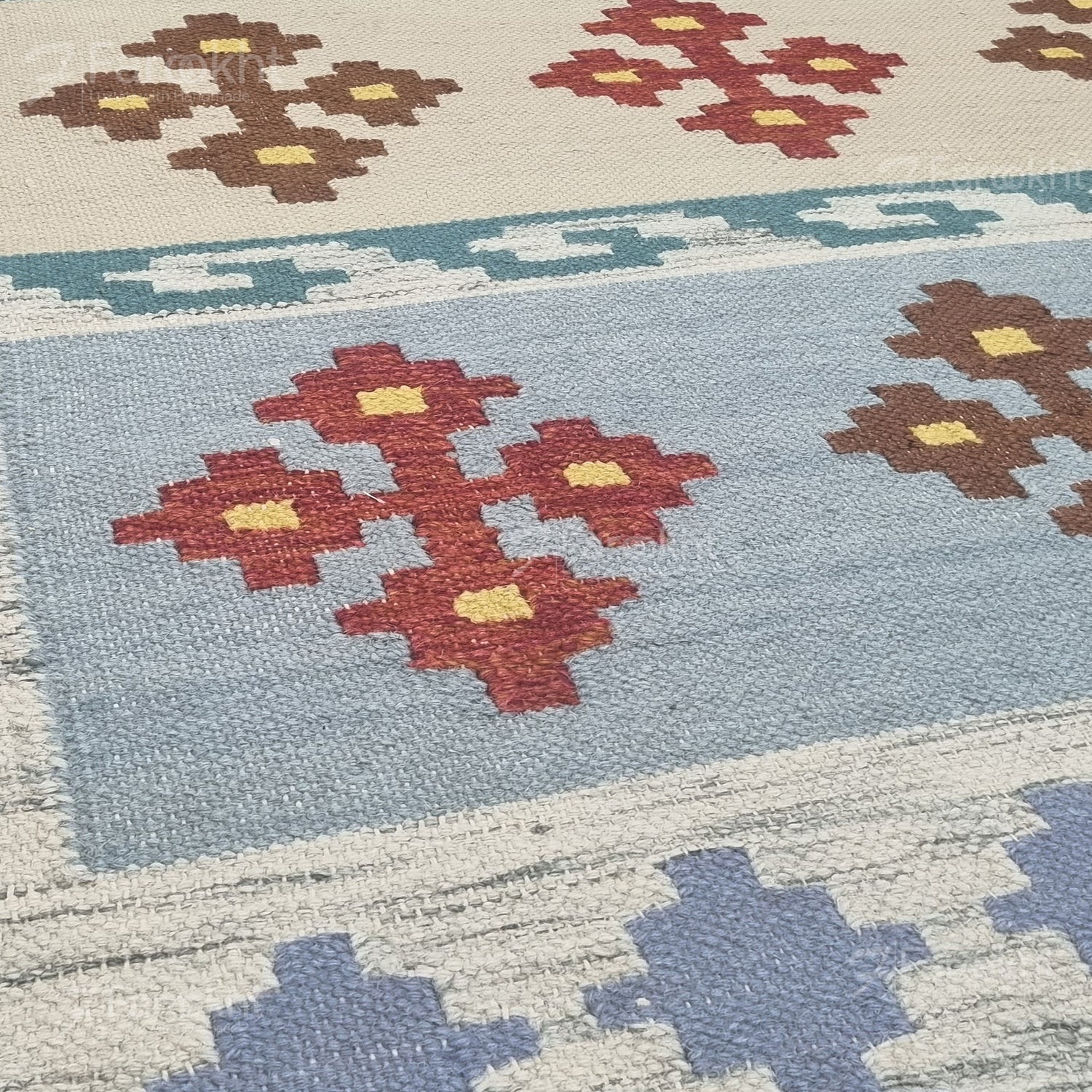 Lavender Geometric Flatweave Wool Rug