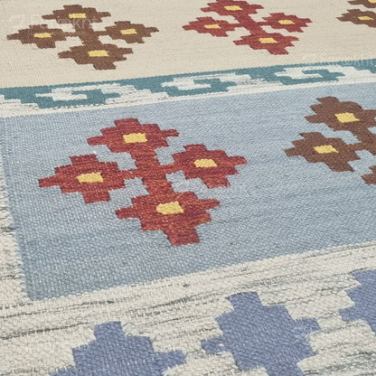 Lavender Geometric Flatweave Wool Rug