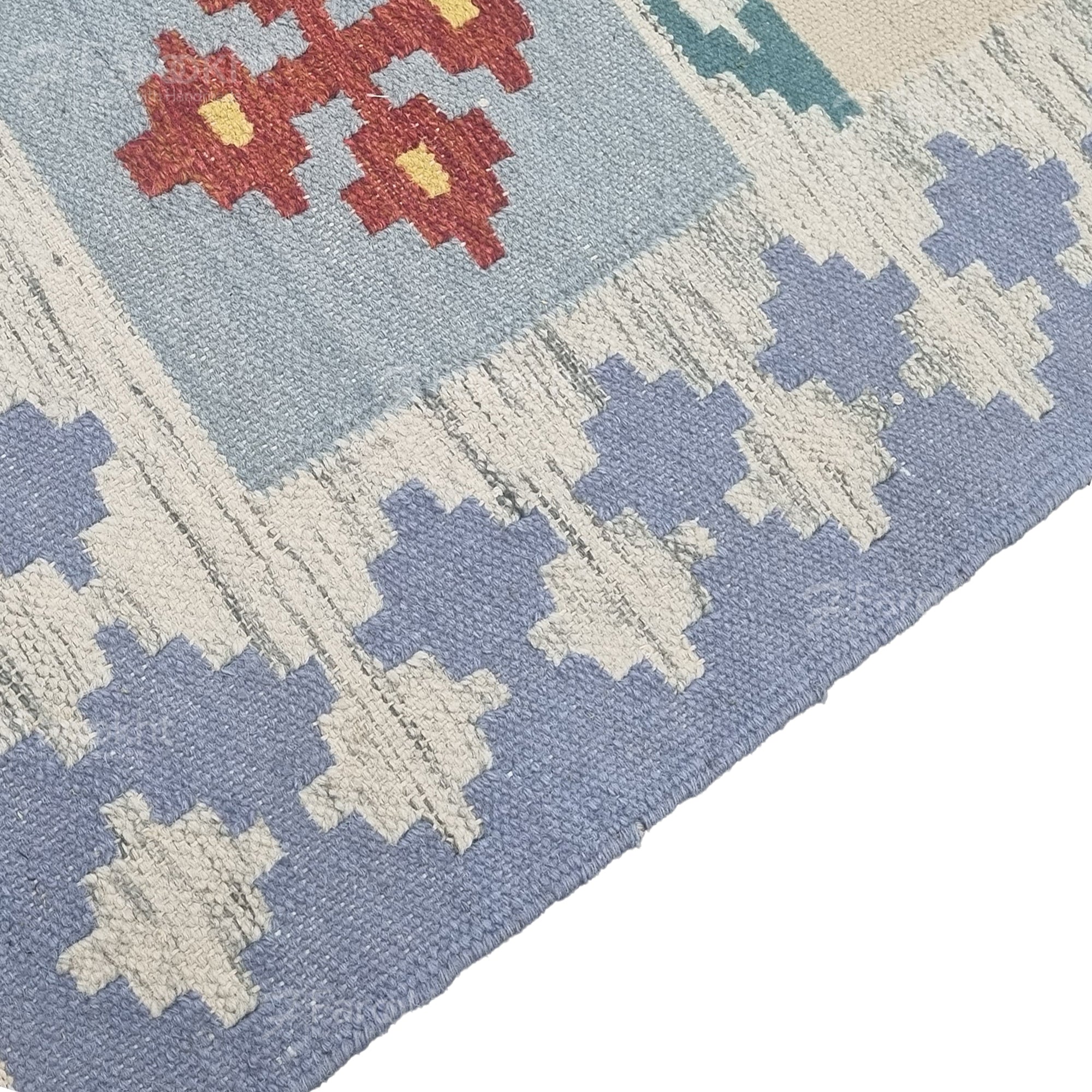 Lavender Geometric Flatweave Wool Rug