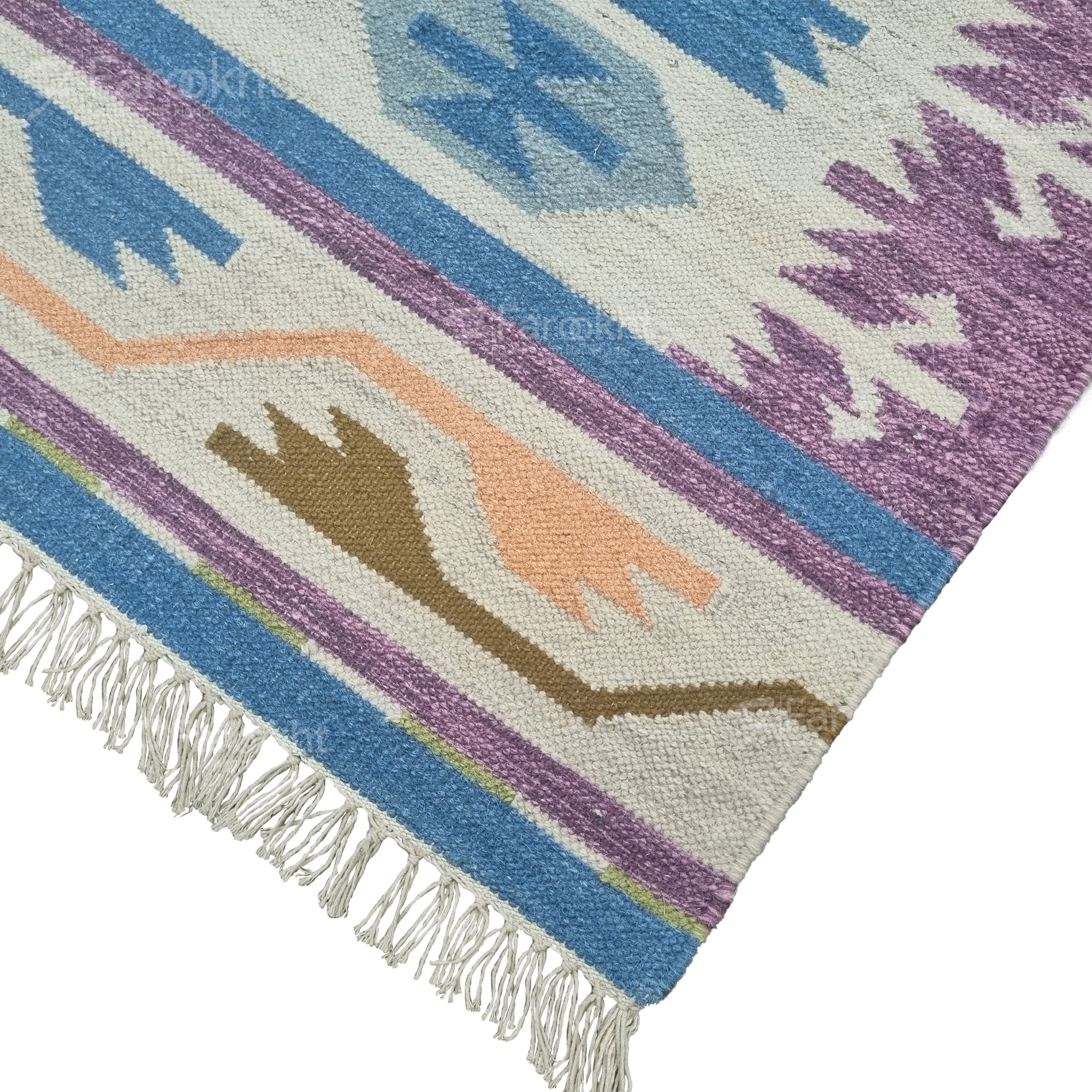 Blue Purple Handwoven Wool Kilim Rug