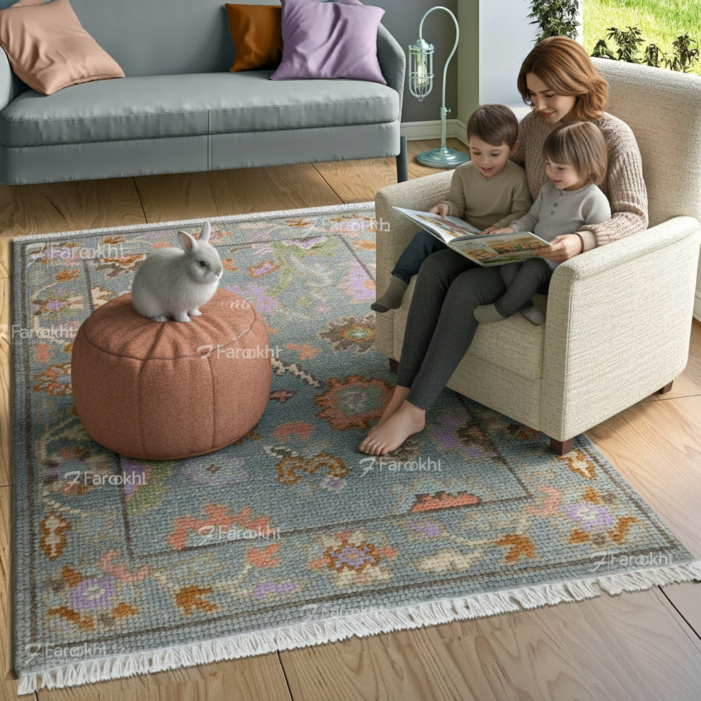 Hand Knotted Oushak Carpet and Rugs 020