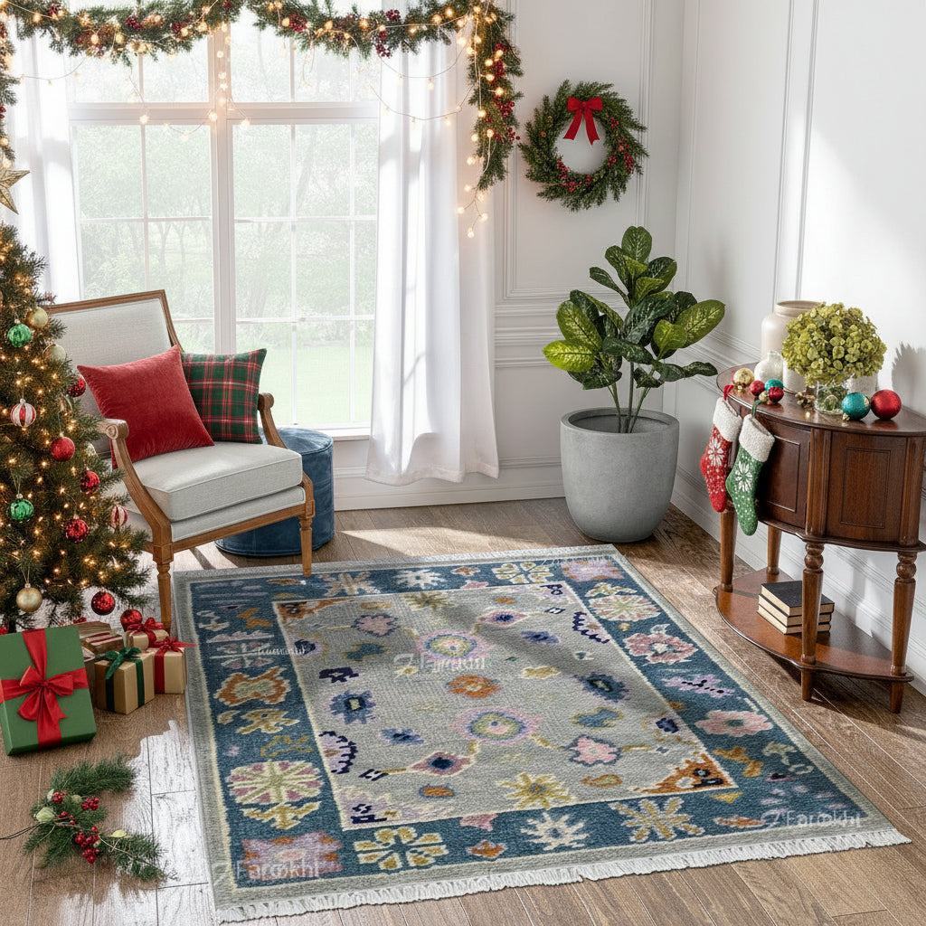 Hand Knotted Oushak Carpet and Rugs 017