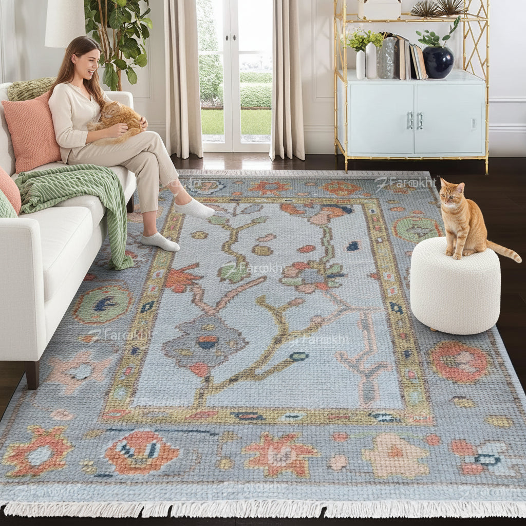 Hand Knotted Oushak Carpet and Rugs 028