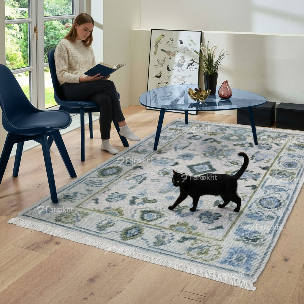 Hand Knotted Oushak Carpet and Rugs 016