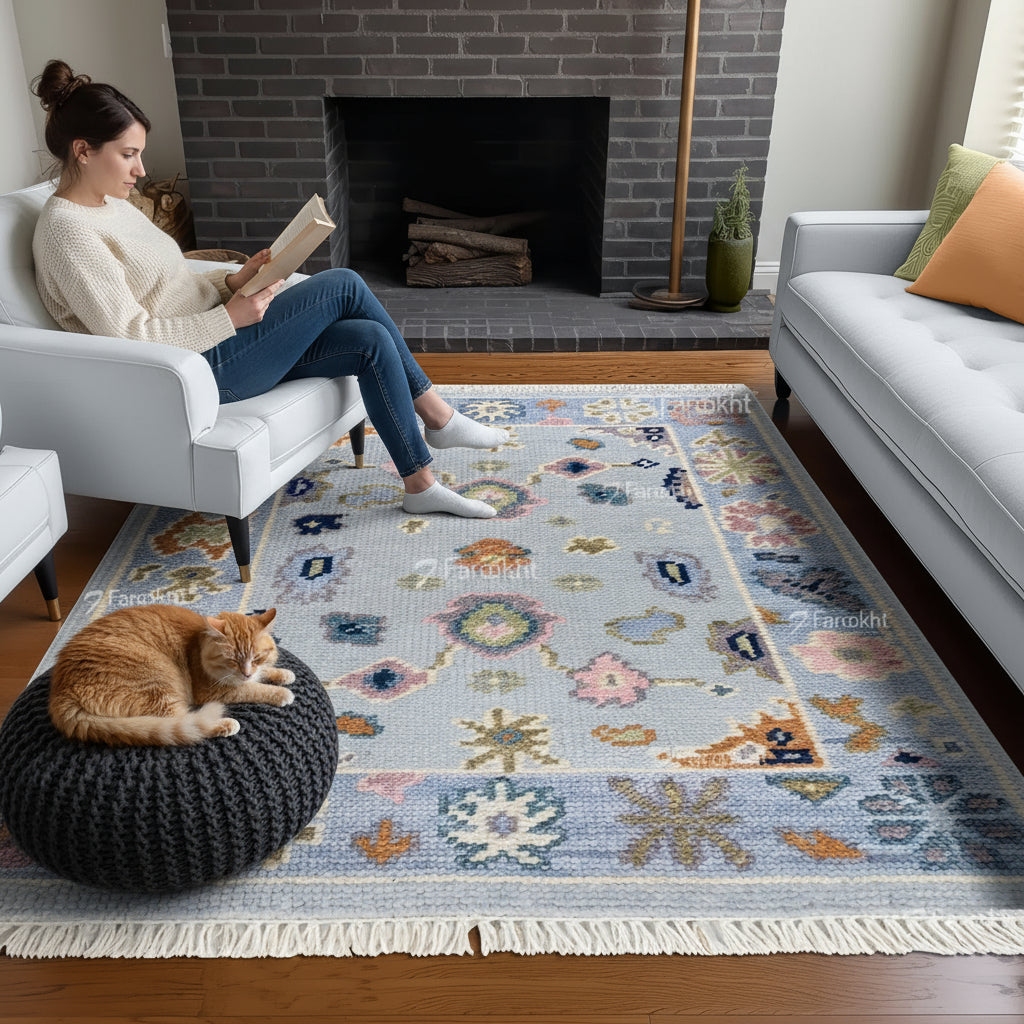 Hand Knotted Oushak Carpet and Rugs 030