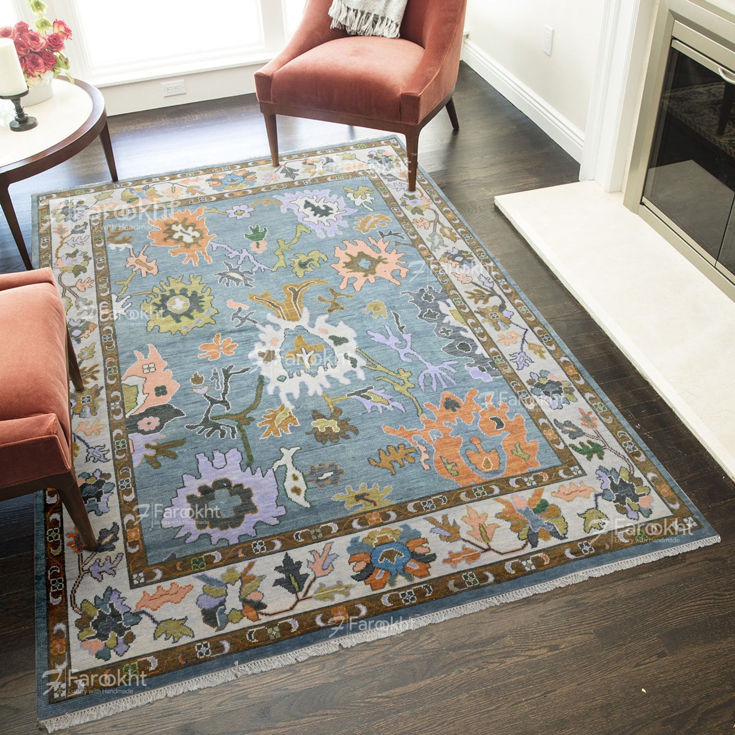 Hand Knotted Oushak Carpet and Rugs 034