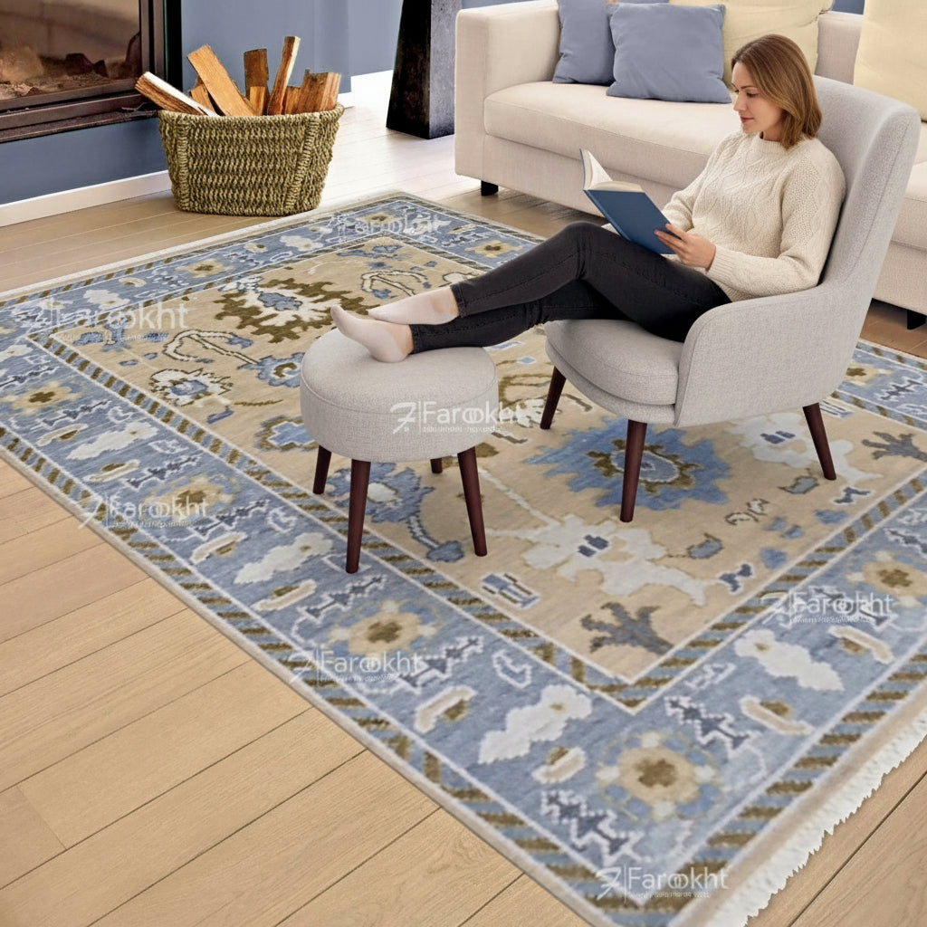 Hand Knotted Oushak Carpet and Rugs 035