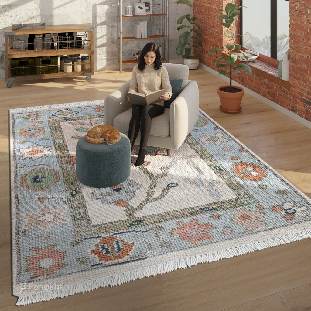 Hand Knotted Oushak Carpet and Rugs 027