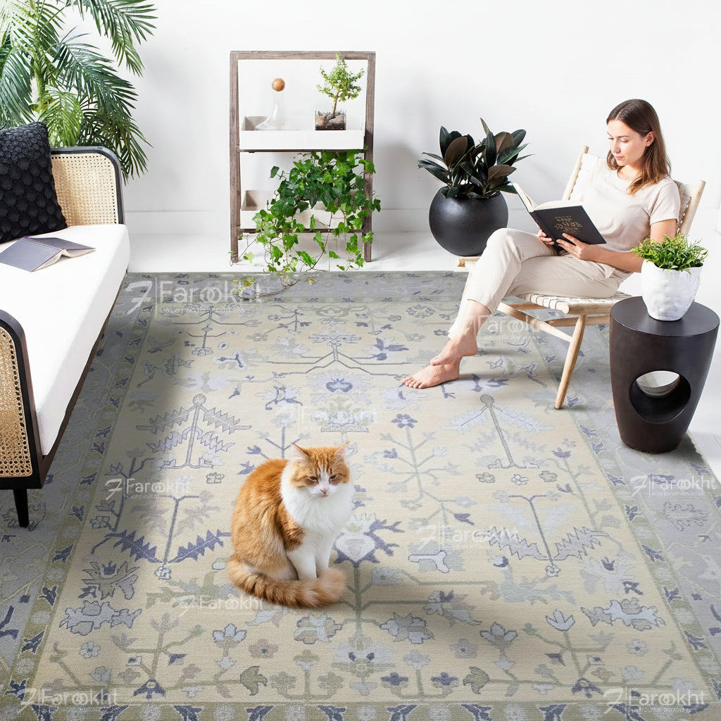 Hand Knotted Oushak Carpet and Rugs 031