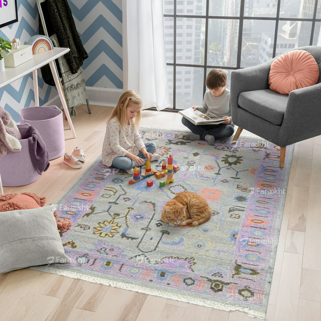 pastel Oushak rug in soft grey wool blend