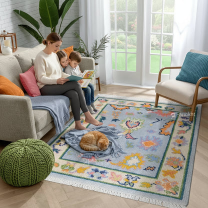 Hand Knotted Oushak Carpet and Rugs 011