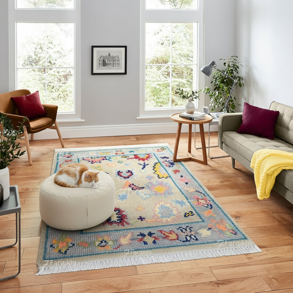 Hand Knotted Oushak Carpet and Rugs 022