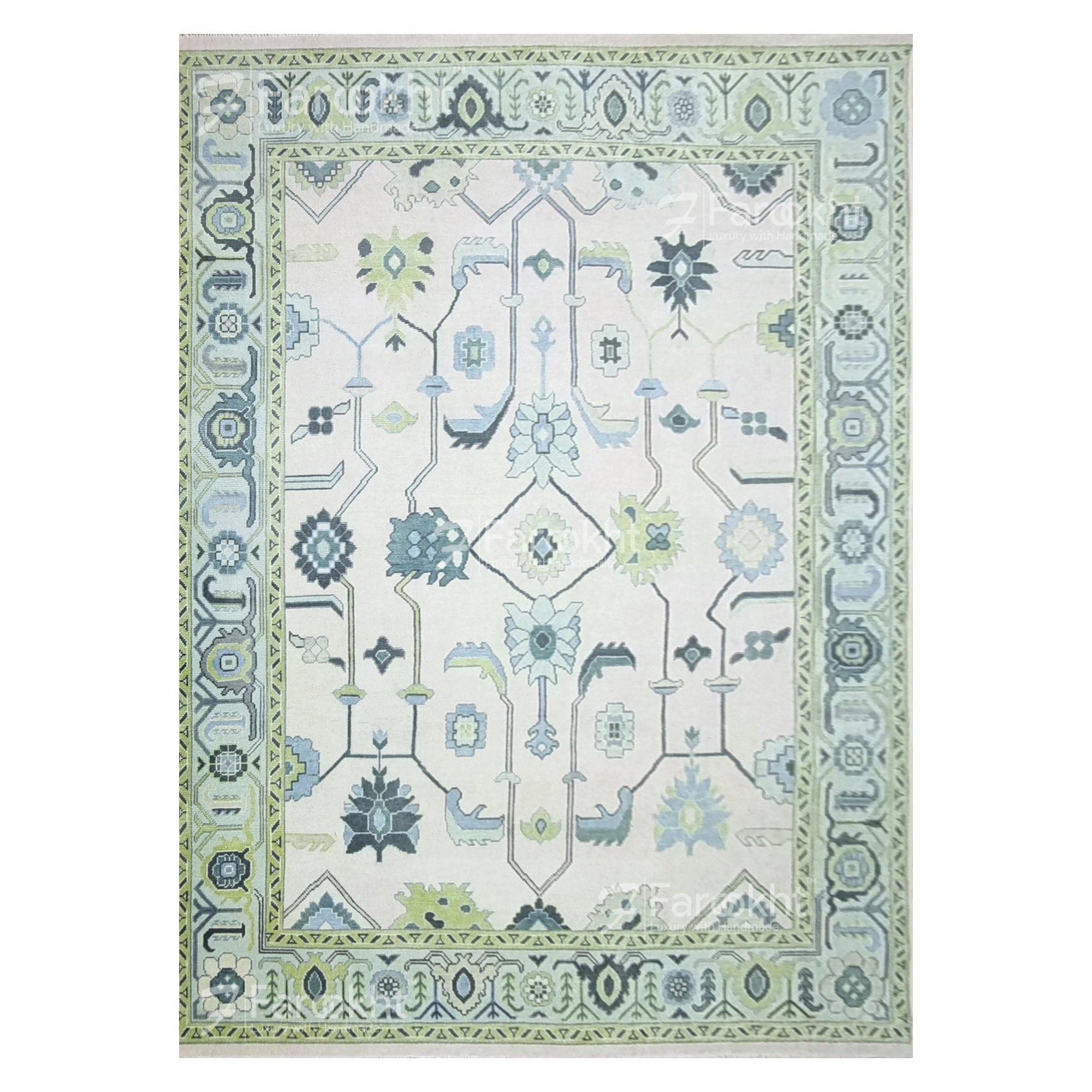 Green Hand Knotted Oushak Rugs and Carpets