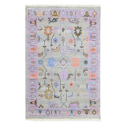 hand-knotted light gray oriental rug with pastel design