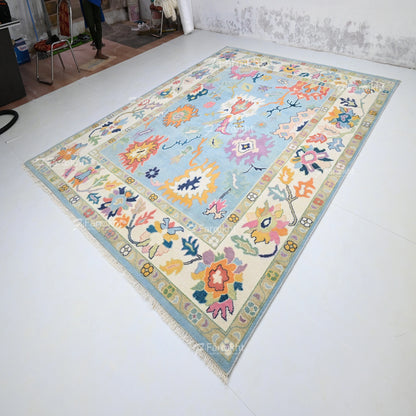 Colorful floral rug on a white floor