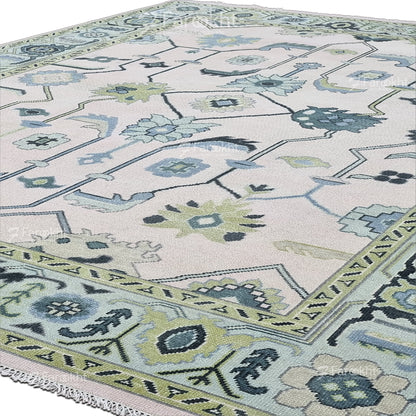 Green Hand Knotted Oushak Rugs and Carpets
