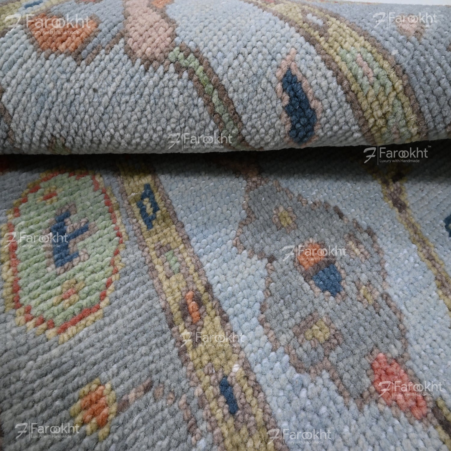 Hand Knotted Oushak Carpet and Rugs 028