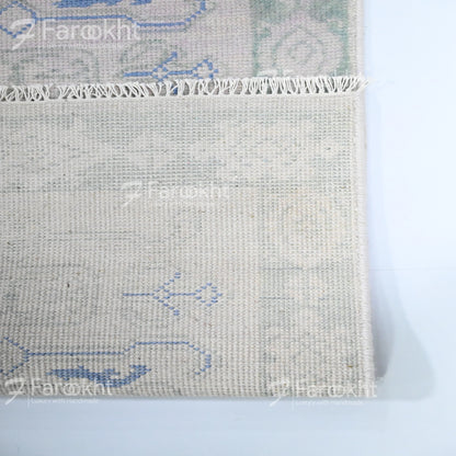 Hand-Knotted Wool Rug Hallway Runner Rug Beige and Blue Area Rug