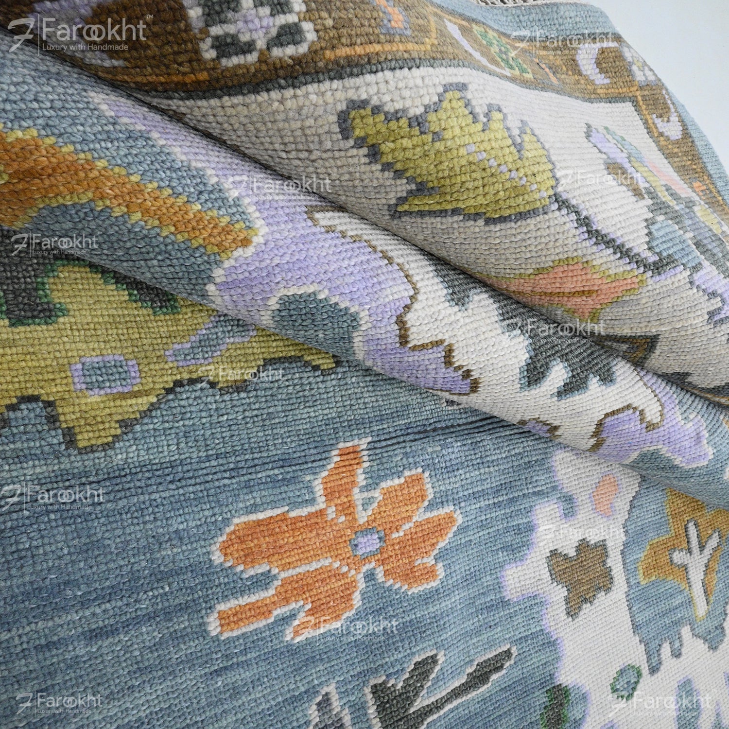 Hand Knotted Oushak Carpet and Rugs 034