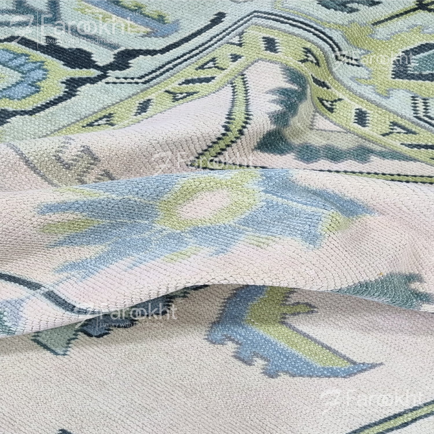 Green Hand Knotted Oushak Rugs and Carpets