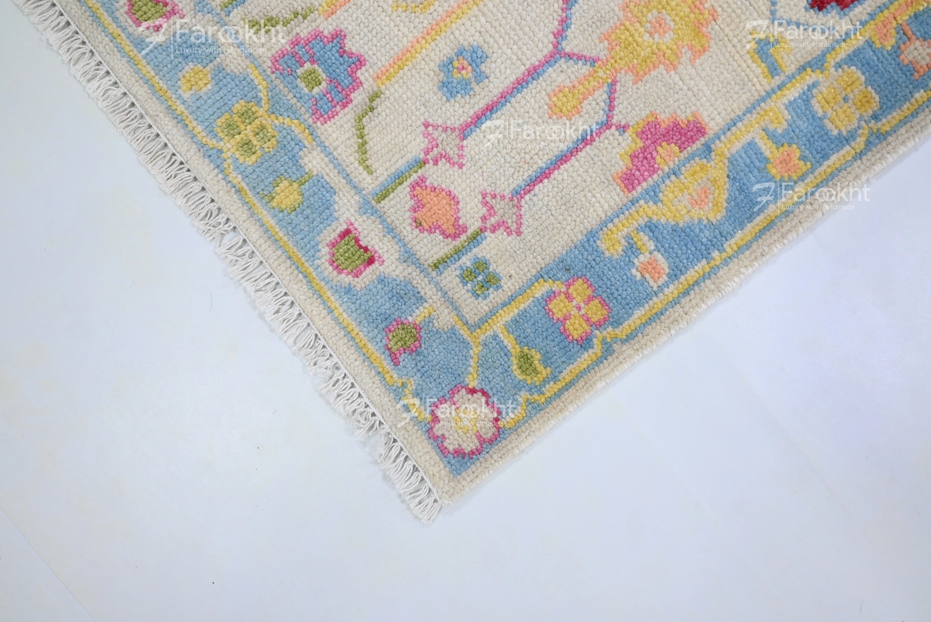 Living room or entryway rug with traditional pattern and modern colors