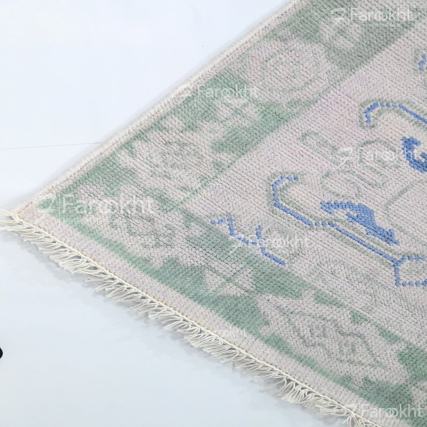 Textured rug with geometric pattern on a white background