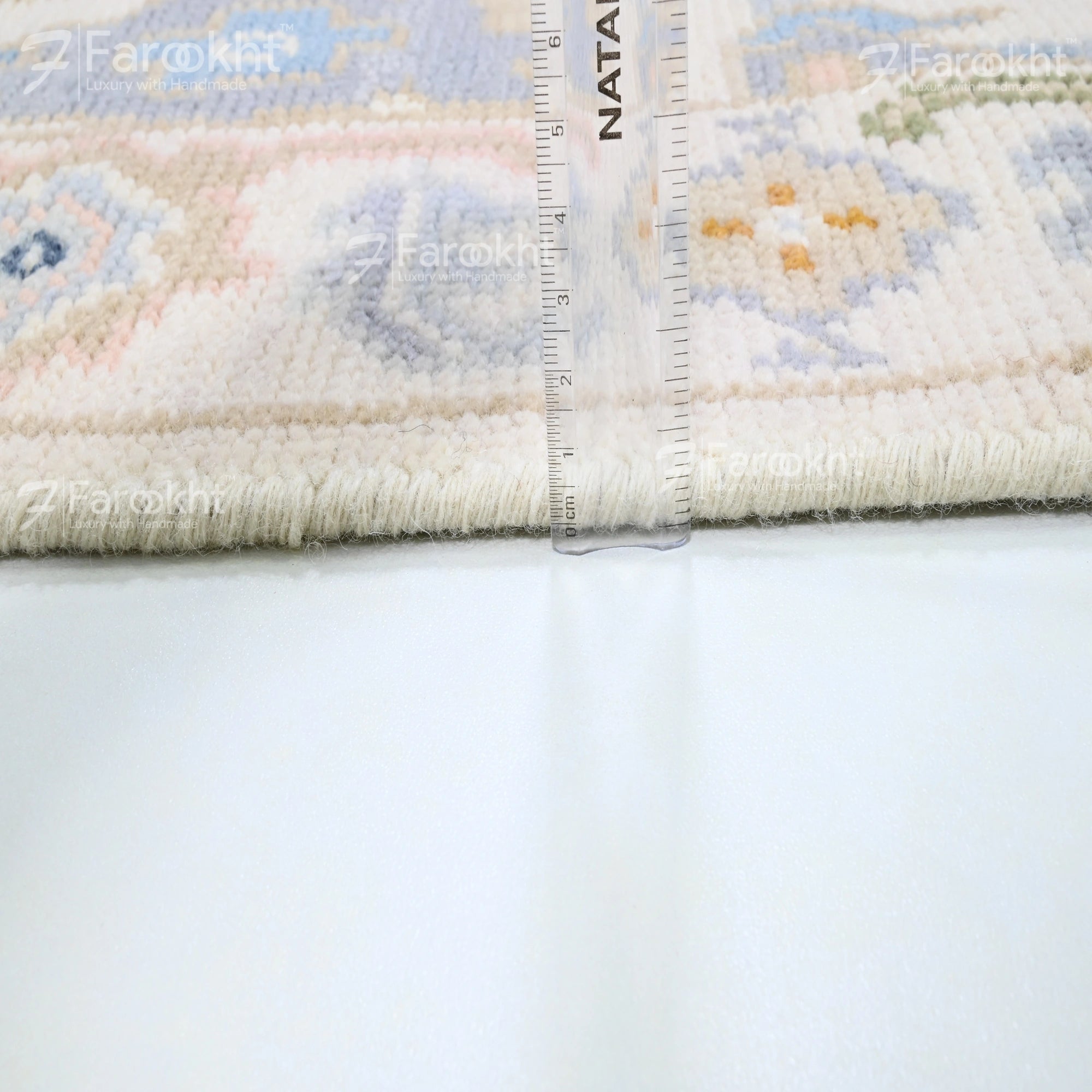 Rug with a pattern and measurement scale on a white background