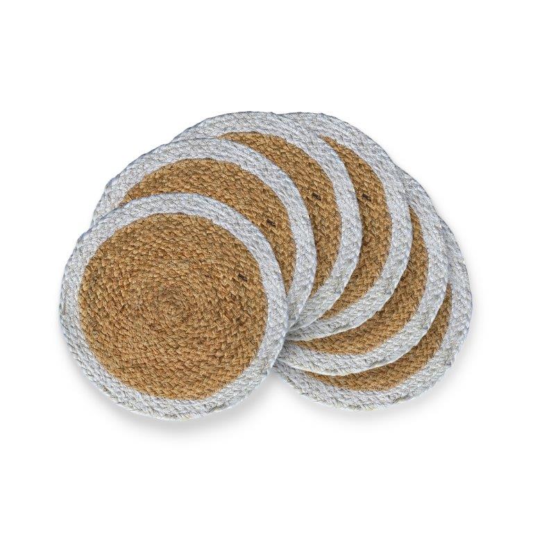 Water Hyacinth Placemat Set of 6 Jute Plate Mats NonSlip Boho Braided 12x12 Inch | FPMP004