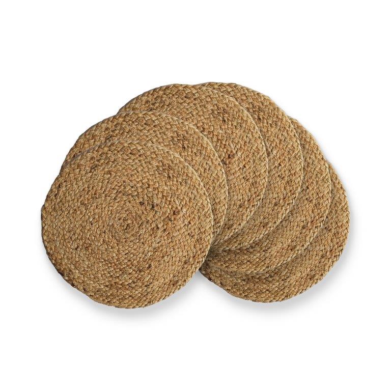 Water Hyacinth Placemat Set of 6 Jute Plate Mats NonSlip Boho Braided 12x12 Inch | FPMP003