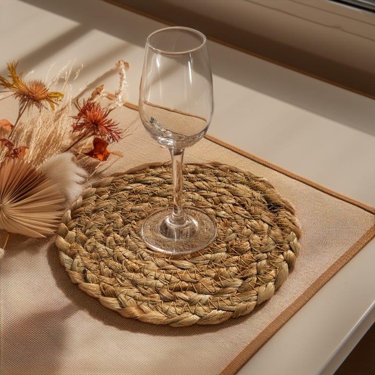 Water Hyacinth Placemats Set of 6 Jute Table Mats Farmhouse Boho Style 6x6 Inch | FPMG002