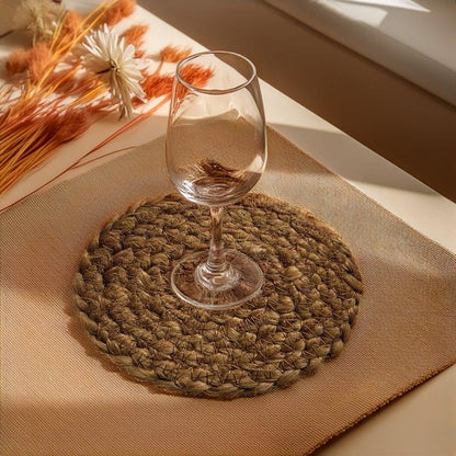 Water Hyacinth Placemats Set of 6 Jute Table Mats Farmhouse Boho Style 6x6 Inch | FPMG006