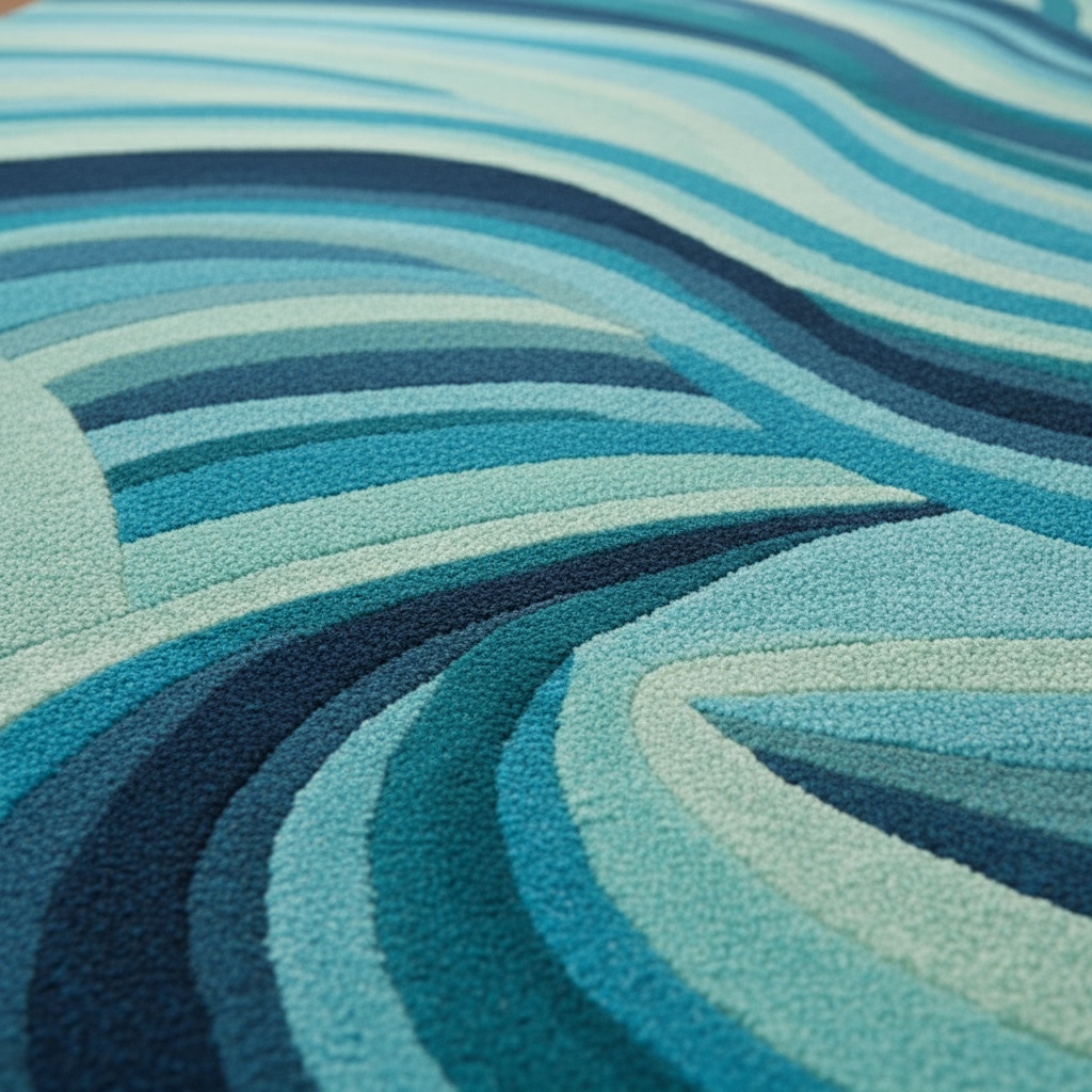 Close-up of a blue and green wavy patterned fabric