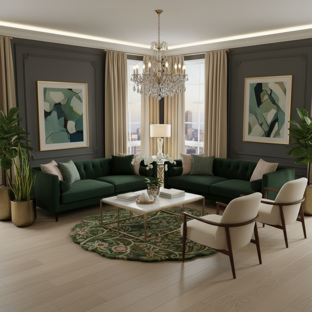 Botanical design wool rug featuring pastel flowers and green leaves for modern living room décor in USA homes.