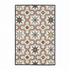 Ivory, burgundy, and gold Moroccan geometric area rug with star pattern.