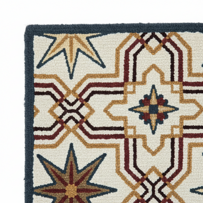 Modern bohemian area rug in 6x9 size, perfect for a living room or bedroom.