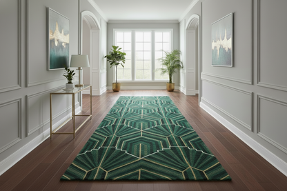 Emerald Green Art Deco Wool Rug