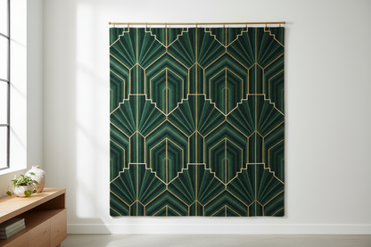 Emerald Green Art Deco Wool Rug