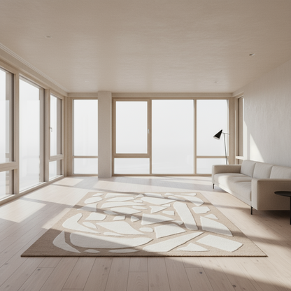 Cream Beige Abstract Hand Tufted Wool Blend Area Rug