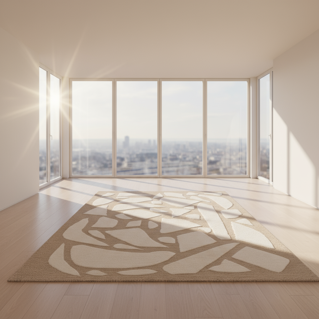 Cream Beige Abstract Hand Tufted Wool Blend Area Rug