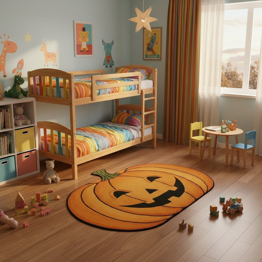 Soft low-pile pumpkin wool blend rug for living room, entryway, or kids’ playroom