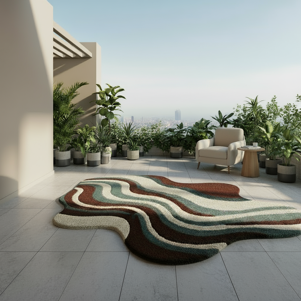 Multicolor Wavy Abstract Hand Tufted Rug