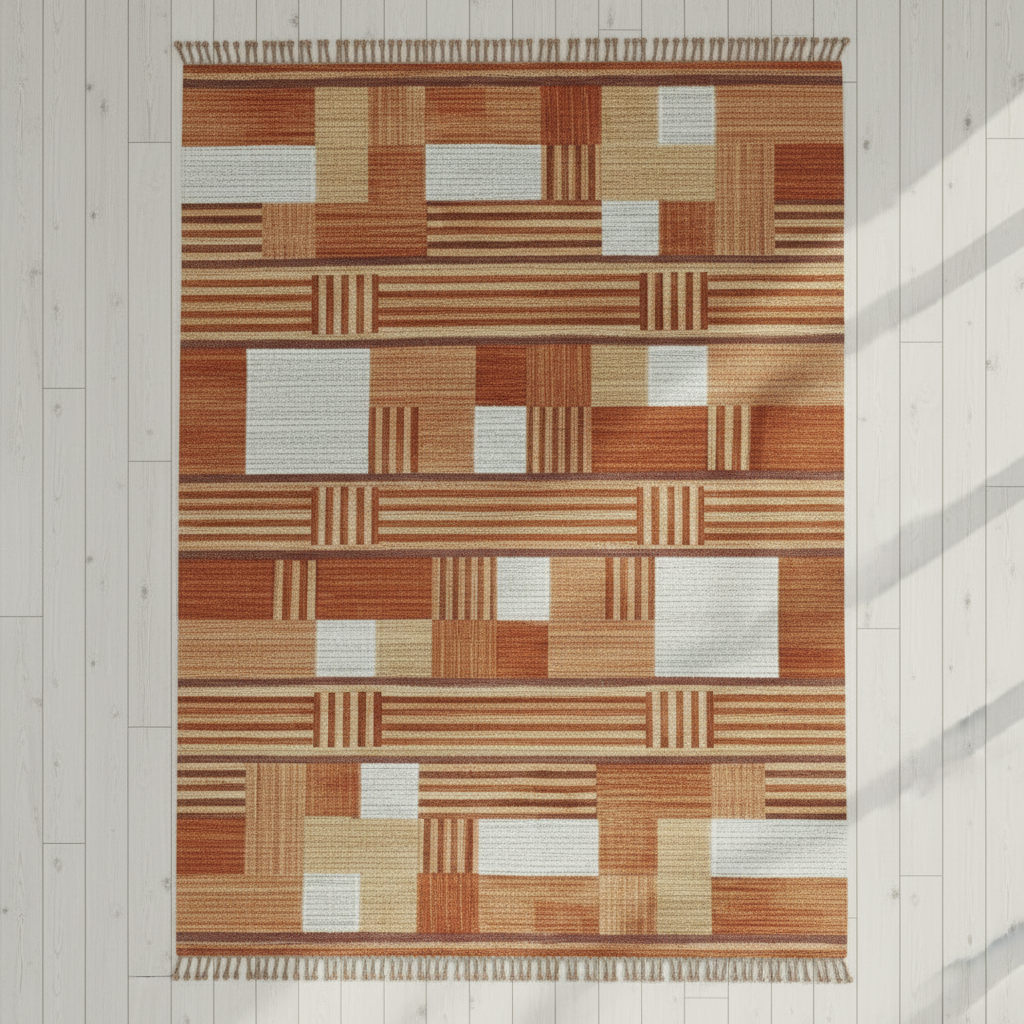 Modern boho area rug with bold stripe pattern