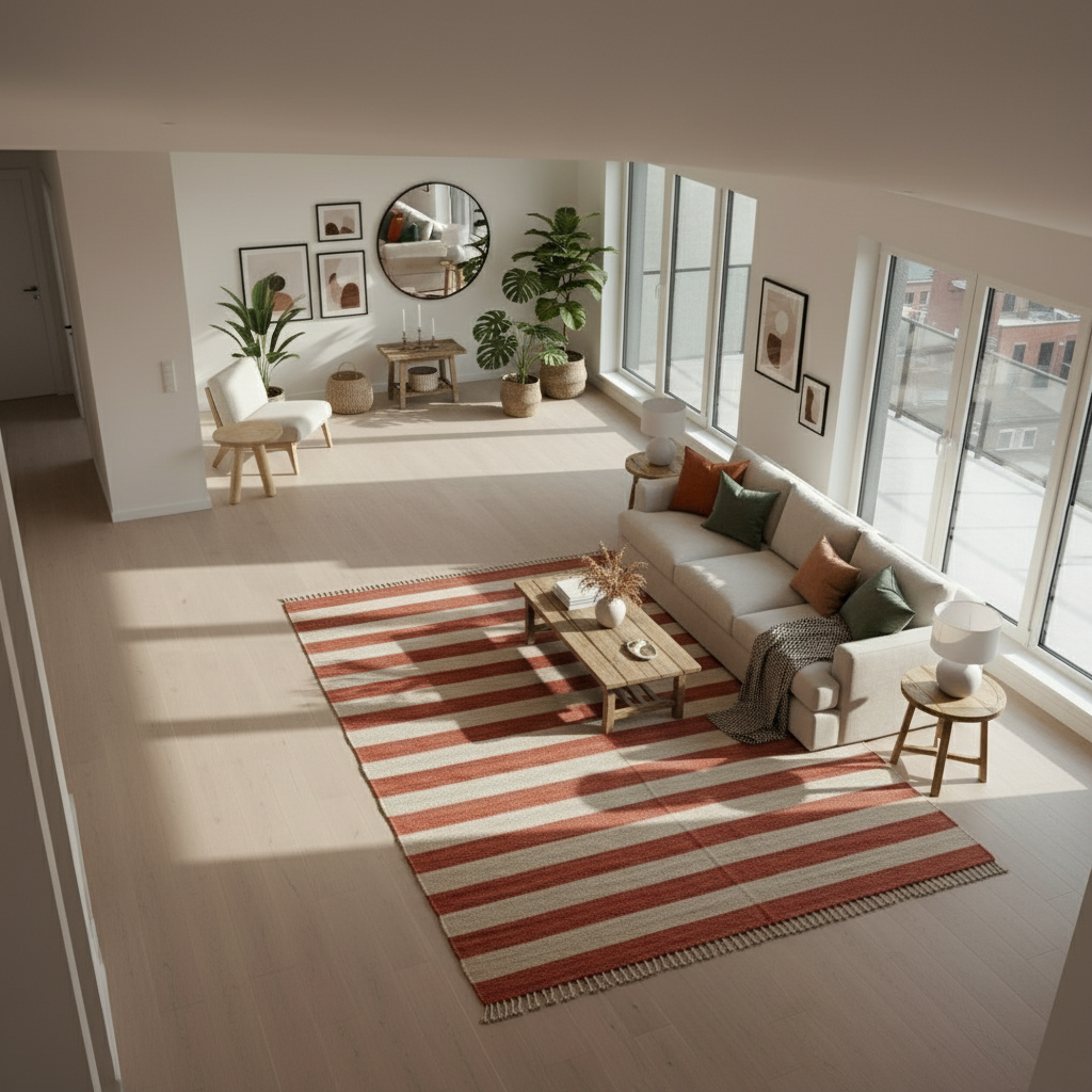 Terracotta Red &amp; Beige/Cream stripes for warm, modern décor.