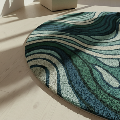 eco friendly carpet in teal and moss green tones