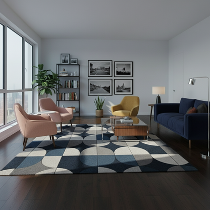 Luxury hand-tufted geometric rug in cool neutral shades