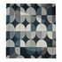 Modern navy blue and gray geometric rug with oval pattern